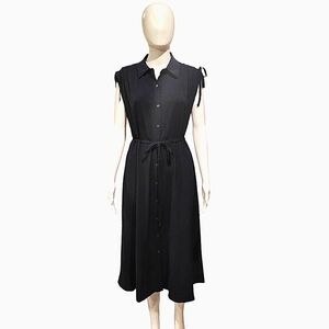 DKNY Navy Blue Button Down Front Tie Waist Midi Dress Size 4 NWT